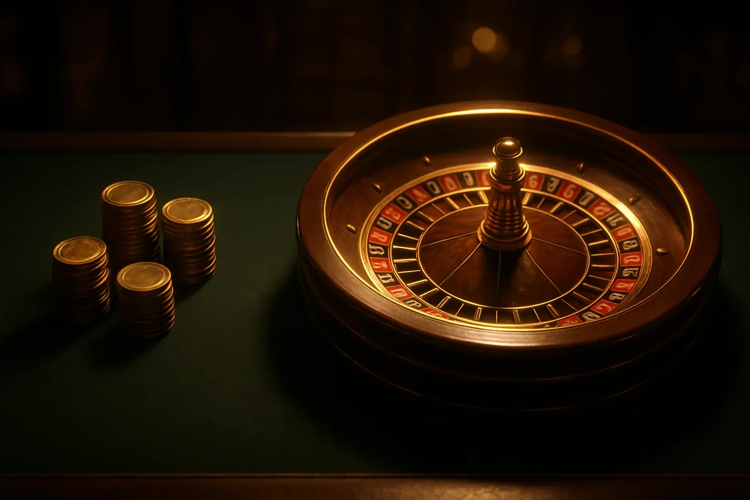 Elegant live casino table with glowing roulette wheel and golden chips